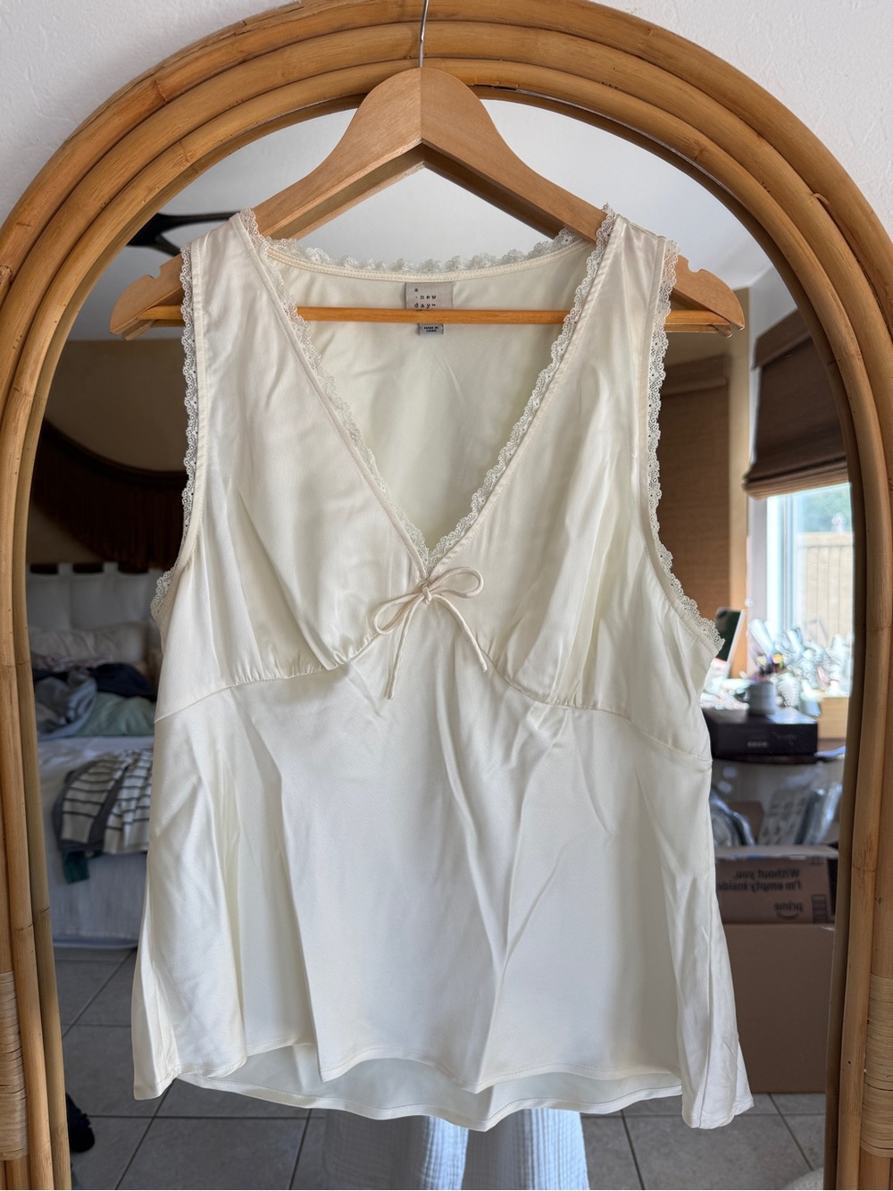 a new day Cream Lace-Trim Chemise Tank